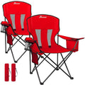 Romswi Portable Camping Chairs, Heavy Duty Folding Outdoor Chairs, Folding Chair with 4-Can Cooler Bag for Camping, Fishing, Garden, 2-Pack, Red - color: Red, style: Large