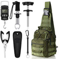 Hungdao 7 Pcs Fishing Backpack with Fishing Tool Kit Fish Gear Pliers Equipment Include Hook Remover Backpack Pliers Kit Scale Gripper Weigh Separator Fish Gifts for Men Women - color: Army Green