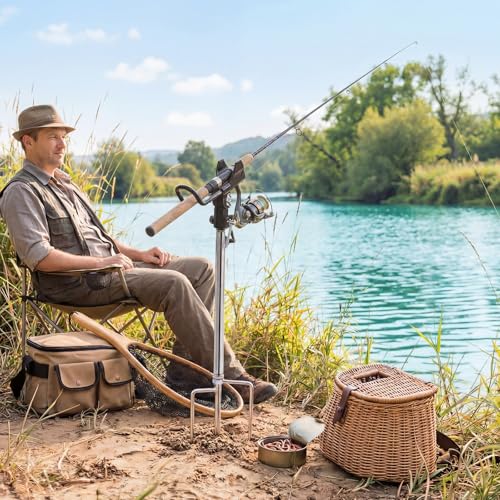 Lounsweer 4 Pcs Fishing Rod Holders 360 ° Adjustable Fishing Pole Holders Multifunctional Stainless Steel Ground Fish Rod Pole Brackets for Detachable Fish Equipment Lakes Rivers Gifts Men - color: Black