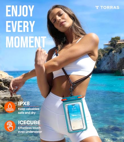 TORRAS IPX8 Waterproof Phone Pouch Floating, Underwater Screen Touchable, Water Proof Case with Lanyard for iPhone 17 Pro Max 16 S26, Cellphone Dry Bag Cruise Essentials 7.0 inch, Glacier Sprint - color: 1 Pack-Glacier Sprint