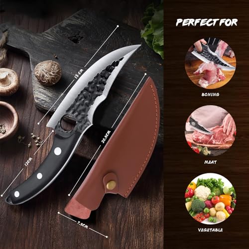 Huusk Japan Knife Upgraded Version, Fillet Caveman Viking Knives Handmade Butcher Boning Knife for Meat Cutting Kitchen Knife with Sheath for Home or Camping Outdoor, Gift for Fathers - size: 5.8 inch