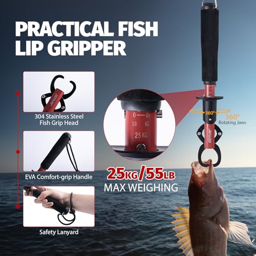 Goture Fishing Tool Kit,Fishing Pliers,Fillet Knife with Sheath,Fish Lip Gripper,Fish Hook Remover,Lanyard,Line Scissors,Sharpener,Stainless Steel Soap,Saltwater Gear Kit,Red/Pink,Gifts for Men/Women - color: A5:6pcs Fishing Tool Kit