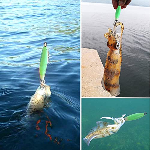 Luminous Squid Jig Hooks Saltwater Glow Squid Jigs Fluoresent Cuttlefish Sleeve Fishing Jigs Squid Hard Night Fishing Bait Octopus Lure Glow in Dark Green Color - color: 5pcs