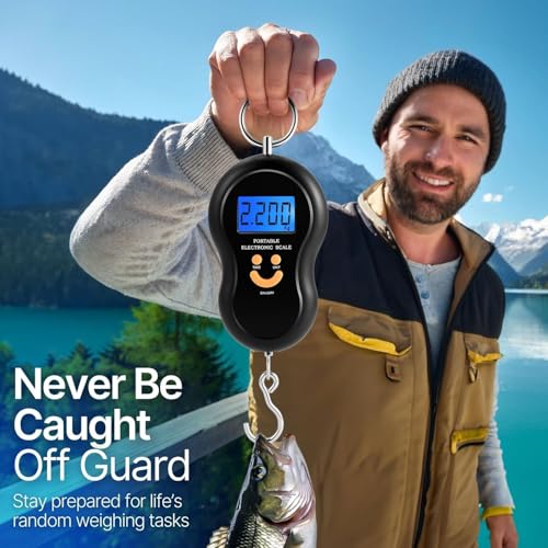 Flexzion Digital Hanging Scale – 110lb/50kg Portable Luggage Scale, and Fish Scale with Electronic Backlight LCD, Stainless Steel Hook