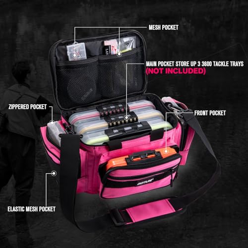 Goture Fishing Tackle Bag, 600D Water-Resistant Soft Side Crossbody Sling Bag for Women,Small Gear Storage Tactical Bags for Saltwater & Freshwater,Fits 3 3600 Tackle Boxes(Not Included) - color: A:Pink(Without Trays-14.96"x9.06"x7.48"), size: X-Small