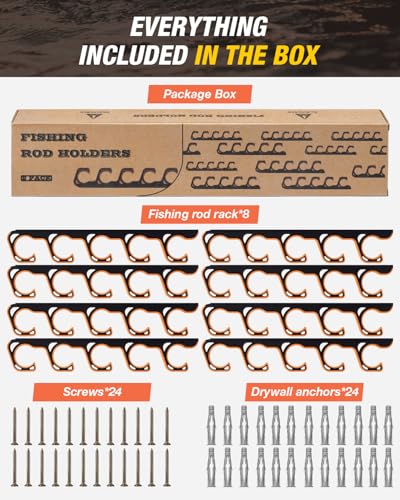 Ghosthorn Fishing Rod Holders for Garage Fishing Pole Holders Ceiling or Wall Mounted Fishing Rod Rack garage Storage Organizer Fishing Gear Equipment for Men Women (Orange, 4 Packs) - size: 4 packs holds up 20 rods, style: Orange
