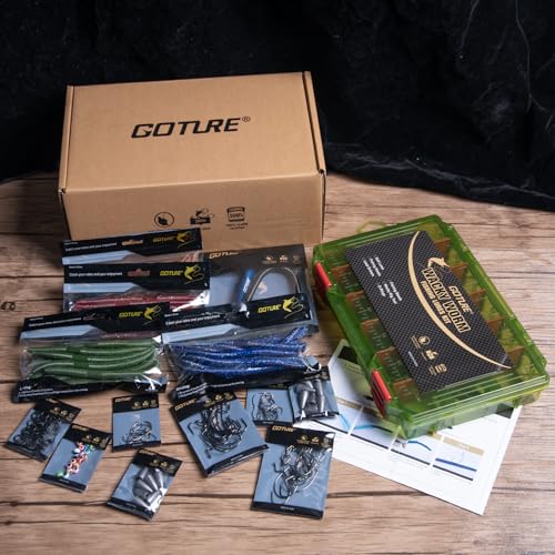 Goture Wacky Worm Fishing Lure Kit with Soft Plastics, Wacky Rig Tools, O-Rings, Worm & Drop Shot Hooks, Beads, Weights & Tackle Box - color: F:208pcs-(5" Soft Worm)&Tackle Box