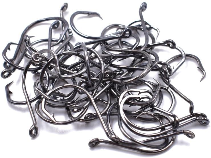 100pcs Size 4#~6/0 Offset Point Octopus Hook with Closed Eye Black High Carbon Steel Sport Circle Hook - size: 4/0（100pcs）