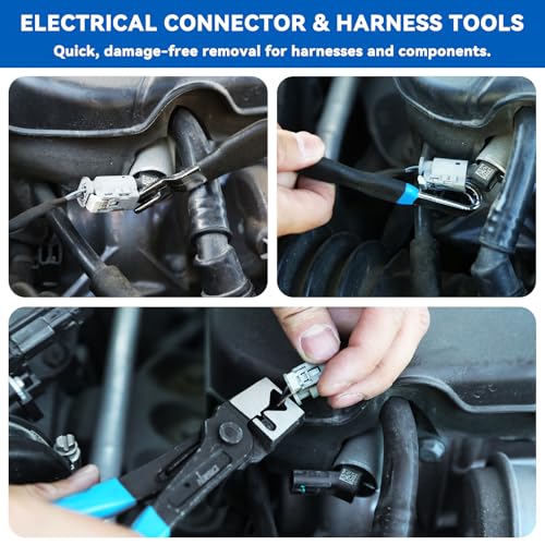 DISEN 13PCS Electrical Disconnect Pliers & Fuel Line Disconnect Tool Set, Automotive Electrical Terminal Connector Separator Removal Tool Kit with Storage Bags, Blue