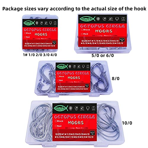 Circle Hooks Fishing Hooks 2X Strong Octopus Offset Fish Catfish Bulk Fishing Gear Equipment Hooks Set Saltwater Freshwater 50PCS - size: 4/0 50/Pack