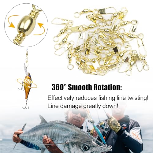 Fishing Barrel Swivels Snaps, 100pcs Snap Swivels Fishing Tackle Leader Line Lure Connector Accessories High Strength Solid Rings for Saltwater Freshwater, Black/Gold - color: GOLD, size: #6-100pcs