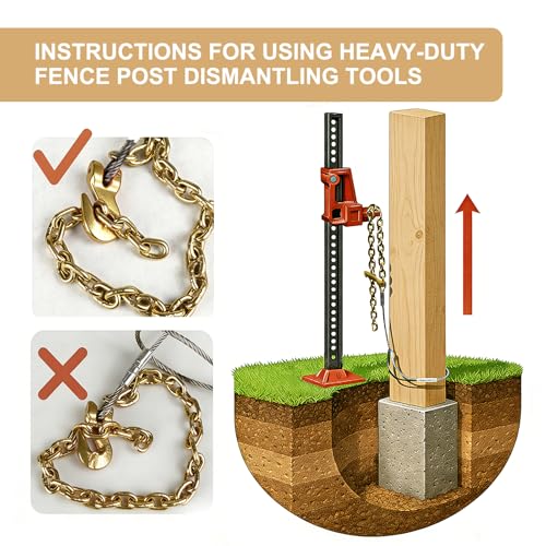 Fence Post Remover Tool with Galvanized Cable & Chain - Works with Jack/Lever, Effortlessly Extract 4x4 Fence Poles(Even Broken) for Residential/Agricultural Fence Repair
