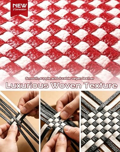 Trendy Woven Checkered Crossbody Bum Bag for Women，PU Leather Checkered Purse Fanny Packs Belt Bag (Woven Bum Bag - Red White) - color: Woven Bum Bag - Red White