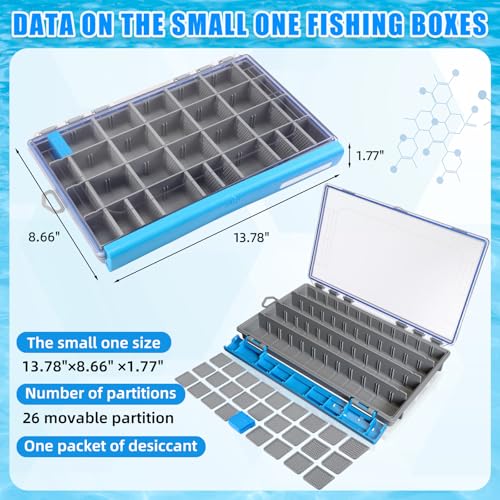 Junkin 6 Pack 3700 Fishing Tackle Boxes Waterproof, Large Blue Lure Organizer Trays with Custom Dividers, Airtight Tackle Storage Case for Saltwater Baits, Swimbaits & Boat Bag Accessories - color: Blue, size: 3700