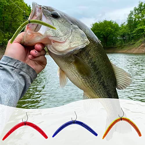 Goture Wacky Worm Fishing Lure Kit with Soft Plastics, Wacky Rig Tools, O-Rings, Worm & Drop Shot Hooks, Beads, Weights & Tackle Box - color: A-72pcs Wacky Worm Tool Kit(4" Soft Worm)