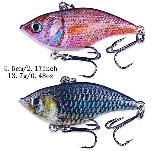 Lipless Crankbait, Rattle Trap Fishing Lures for Freshwater Saltwater, Lipless Crankbaits for Bass Fishing Lure Set for Bass Trout Walleye Redfish Pike, 5pcs with Box - color: B:2.17in/0.48oz/5pcs