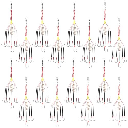 Double Hook Rig Surf Fishing: 9PCS Pompano Float Rigs with 3 Circle Hook Saltwater Gear Tackle for Surf Fishing - color: Red