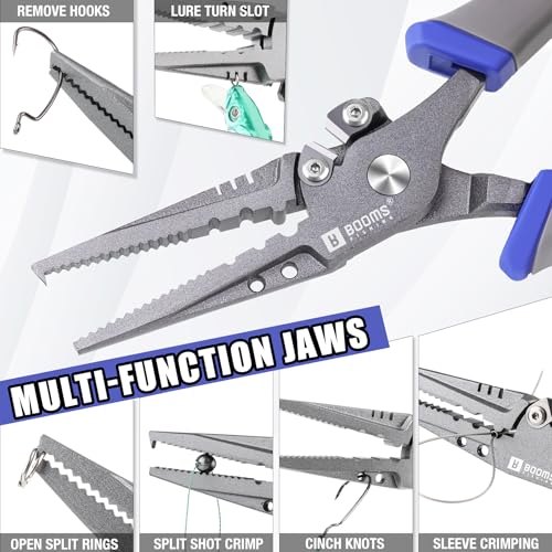 Booms Fishing Multi-Function Pliers Saltwater: 8.5" Carbon Steel Saltwater Fishing Pliers with Hook Remover, Split Ring Tool, Braid Cutters & Crimper for Freshwater & Saltwater Anglers, XW12 - style: 8.5" fishing pliers