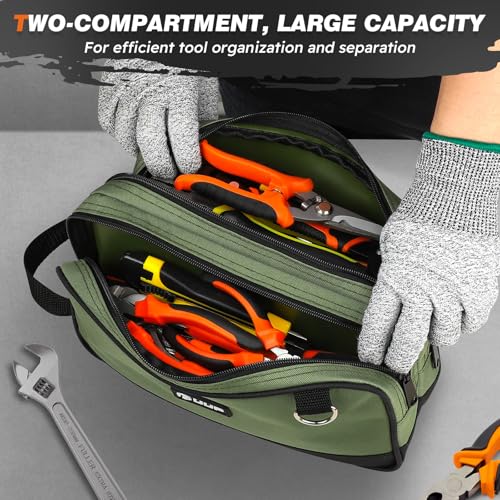 12" Small Tool Bag 2 Pack, Zipper Tool Pouch 2 Compartments, Utility ToolBag with Carrying Handle, Toolbox Organization, Screwdriver Storage Tool Box, Electrician Mechanic Men Dad Gifts, Orange/Green - color: Orange/Green 2Pack, size: 12" x 7"