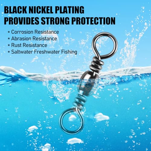 Alwonder 100-Pack Fishing Barrel Swivels, High Strength Stainless Solid Ring Brass Barrel Swivel with Black Nickel Coating, Rolling Fishing Swivels Tackle Line Connector Saltwater Freshwater - size: #6/0-163LB