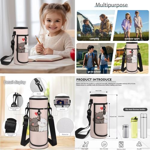 4Pcs Kid's Backpack Set Cute Cartoon Cat Schoolbag with Lunch Bag Pencil Case and Water Bottle Holder for Elementary School Bag Bookbag 17 Inch Daypack Pink - color: Cat