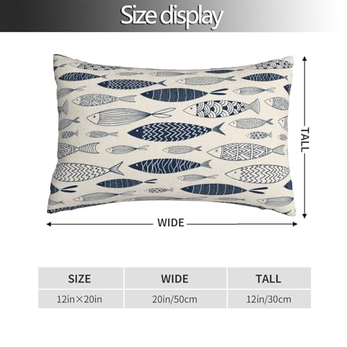 Ornamental Fish Throw Pillow Covers Watercolor Blue Fish Lumbar Pillow Cases 12x20 Inch Set of 2 Cute Sea Sketch Outdoor Decorative Pillowcase Cushion Cover for Couch Sofa - color: Blue Beige, size: 20" x 12" (Pack of 2)