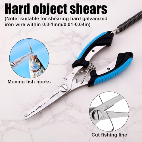 BOXOB Fishing Pliers, Metal Fishing Pliers Saltwater Fishing Pliers Hook Remover Needle Nose Pliers Fishing Multifunctional Tool Accessories Fishing Gear and Gifts for Men - style: Blue Handle