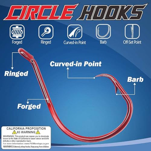 XFISHMAN Circle-Hooks-Fishing-Equipment-Octopus-Hooks-Saltwater-50 Pack #1 –12/0 - color: Red, size: 7/0 50-Pack