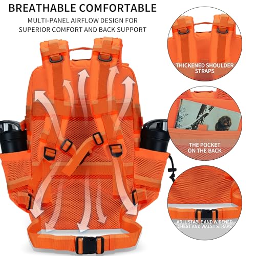 Military Tactical Backpack 45L/25L 3 Day Assault Pack Molle Daypack Hiking Backpack for Men and Women - color: Orange, size: 45L