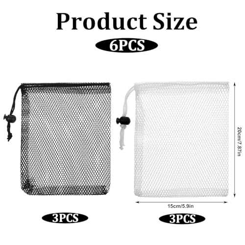 6Pcs Small Mesh Bags Black Small Drawstring Bags Nylon Bait Bag with Drawstrings Chum Bag for Saltwater Fishing Mesh Storage Drawstring Mini Travel Stuff for Lipstick Cosmetic Jewelry(2 Colour)