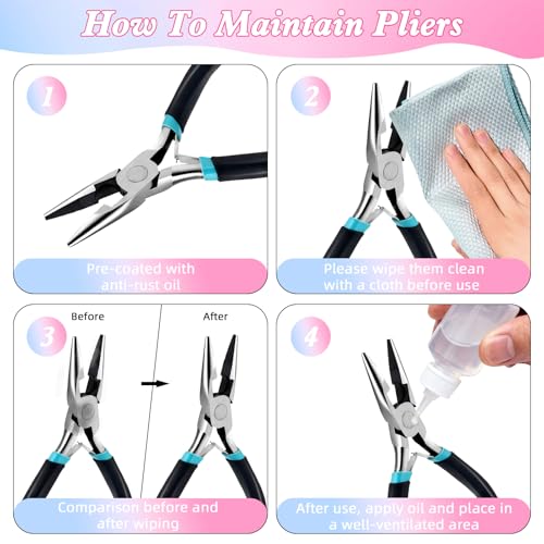 URSKYTOUS 5Pcs Jewelry Pliers Set Pliers for Jewellery Making Include Needle Nose Chain Nose Round Bent Plier Wire Cutter Jewelry Plier Tools for Jewelry Repair Bracelet Beading Craft Making Supplies - color: Eq 5pcs-black