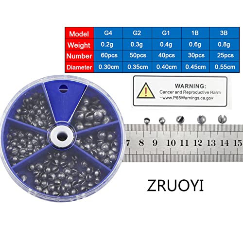 Split Shot Fishing Weights Sinkers 205Pcs 5 Sizes Weights 0.2/0.3/0.4/0.6/0.8g Round Fishing Line Sinker Removable Egg Lead Assortment