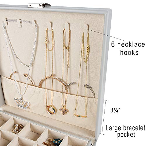 Frebeauty Earring Organizer Classic Jewelry Box 50 Slots Double Layer Jewelry Storage Case with 6 Necklace Hook and Bracelet Pocket(Grey) - color: Grey