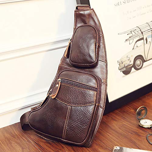 Vintage Leather Sling Bag Backpack for Men Crossbody Shoulder Chest DayPack Backpacks - color: #00brown