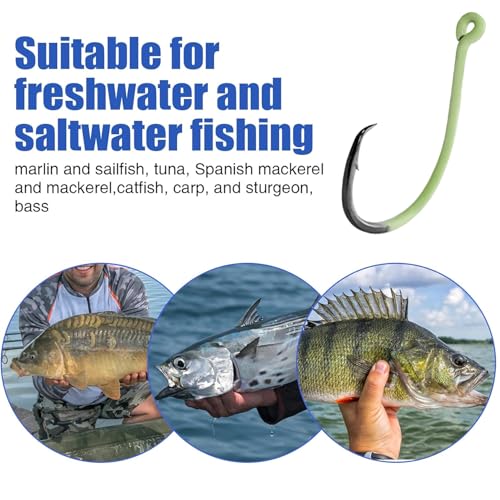 Eupheng Glow in Dark Circle Hooks 2X Strong Offset Freshwater Saltwater Fish Hooks for Catfish Bass Trout, Pack of 10, Available in 8 Sizes (#4 to 5/0) Luminous Circle Hooks - size: 3/0_10pcs