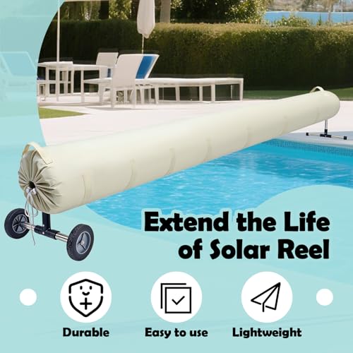Pool Solar Reel Cover with Adjustable Strap, Waterproof Cover for Solar Blanket, 420D Heavy Duty Swimming Solar Reel Storage for Above Ground & Inground Pool (Beige,16 FT) - color: Beige, size: 16 FT