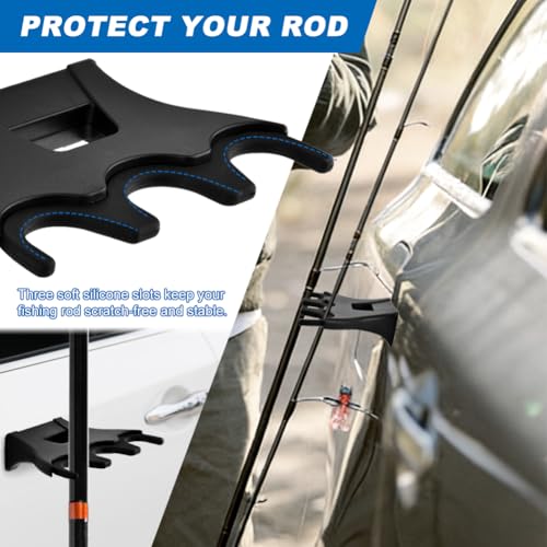 Magnetic Fishing Rod Holder for Car, Portable Fish Rod Rack with 3 Slots, Outdoor Fishing Rods Storage Rack, Magnet Vehicle Fly Pole Holder with Hook Remover Tool