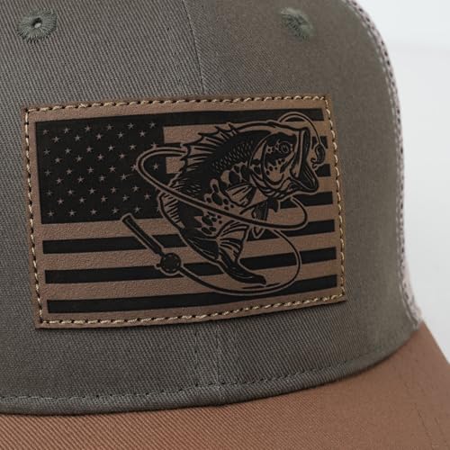Fishing Gifts for Men - Snapback & Trucker Hats - American Flag Outdoor Fishing Hat - color: 03.grey Green(bassflag)