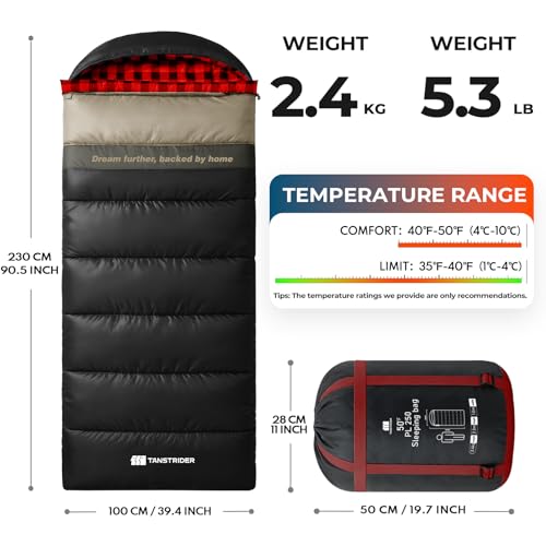 Cotton Flannel XXL Winter Sleeping Bags for Adults Big and Tall,Cold Weather 90x39 Inch Camping Sleep Bag,Waterproof Machine Washable 4 Season Outdoor Camping Gear,2-Way Zipper - color: Red, size: 5.3lb(40-50℉)
