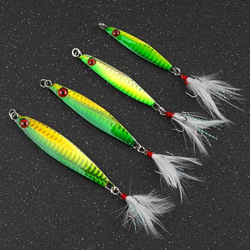 Hard Metal Jigs Fishing Spoon Lures, 5pcs Saltwater Jigging Spoons with Feather Treble Hook Fishing Jigs Casting Spoon for Freshwater Bass Striper Mackerel Halibut - size: 5pcs-40g(3/2oz)