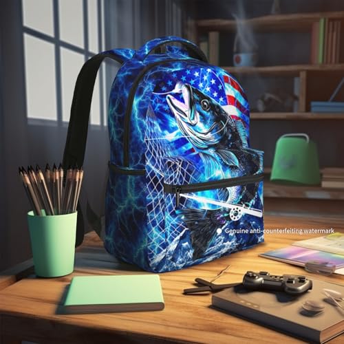 Bass Fish Backpacks for Kids Blue American Flag Schoolbag for Teenage Girls Boys Cute Children Book Bag for Preschool Kindergarten Bookbags Nursery Daycare Back to School Gifts - color: American Fish 01