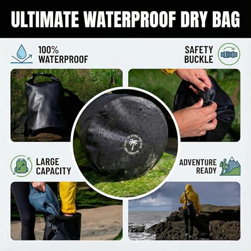Ho Stevie! Heavy Duty Waterproof Dry Bag - Keeps Your Stuff Dry, on Surf Trips, Camping, or Any Adventure (Black, 10L) - size: 10L