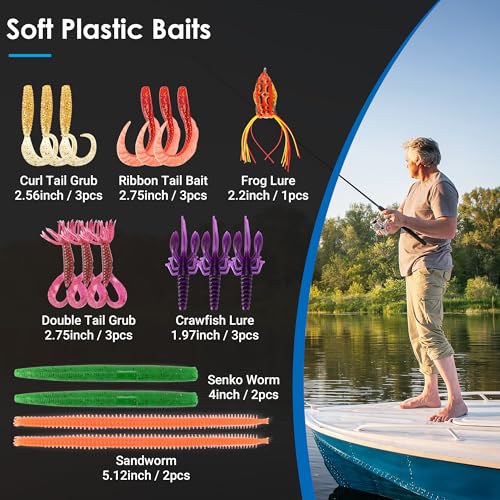 SMMYMGF Fishing Lures Tackle Box Kit,Saltwater Freshwater Fishing Gear and Equipment,Including Bionic Swimbait,Top Water baits,Soft Plastic Baits, Accessories etc for Bass,Trout, Salmon. - color: 77pcs Fishing Tackle Box