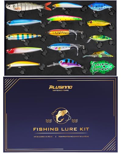 PLUSINNO Fishing Lures - Tackle Box, Bass Fishing Lures for Freshwater and Saltwater, Trout Fishing Gear & Bait, Fishing Gifts for Men,Father - color: Bass/Trout fishing lures-B