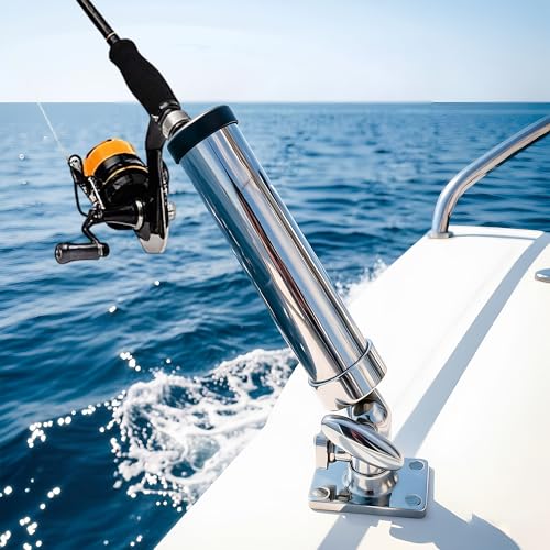 SHENGHUISS Fishing Rod Holder for Boat,360 Degree Stainless Steel Adjustable Fishing Pole Holder,Marine Grade Deck Mount/Rail Mount Rod Holder for Fishing Boat - style: Flat Mount
