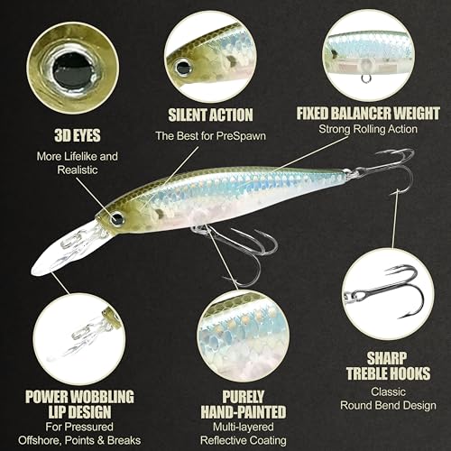 LUCKY CRAFT Pointer 78DD Freshwater Fishing Lure and Gear for Bass & Trout, 3 inch Deep Diving Suspending Jerkbait Fishing Line, Pressure-Ready Fish Bait, Premium Gear for Tackle Box, - color: 272 MS Ghost Minnow