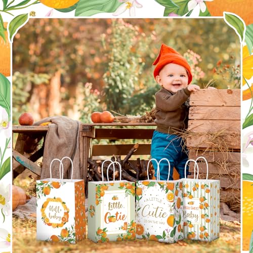 Kosiz 24 Pcs Orange Party Favor Bags Little Cutie Baby Shower Decorations Hey Cutie Goody Gift Bags with Handles Tangerine Treat Candy Pouch for Orange Birthday Party Decoration Summer Supplies - style: Little Cutie