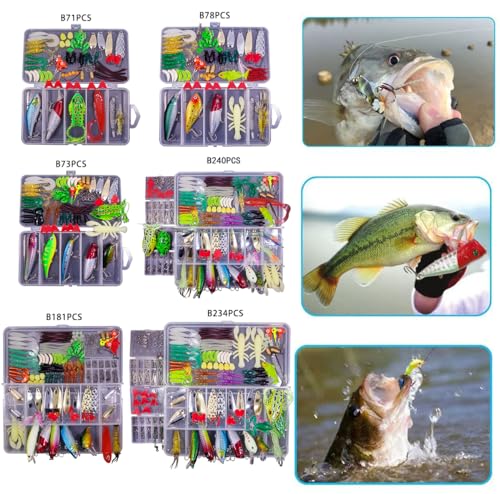 Fishing Lures Freshwater Bait Tackle kit.Tackle Box Including crankbaits topwater Lures,Jigs,Spoons and More Fishing Gear Set.Suitable for Bass Trout Salmon. - color: B240PCS