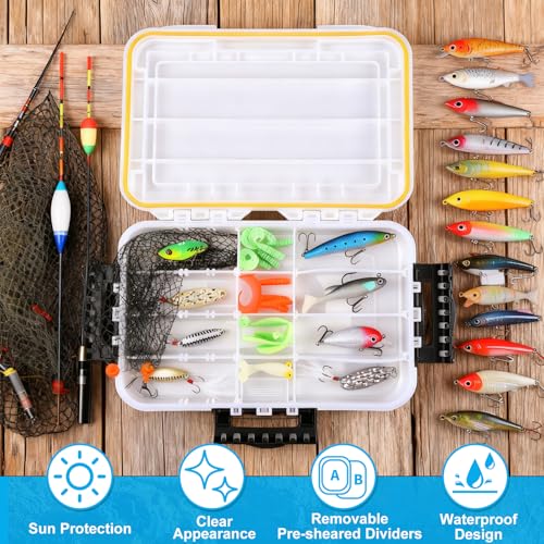 Wonderjune 6 Pack 3600 Fishing Tackle Boxes Waterproof Tackle Trays with Removable Dividers Clear Plastic Storage Organizer Bait Vault Camouflage Box for Freshwater Saltwater(White) - color: White