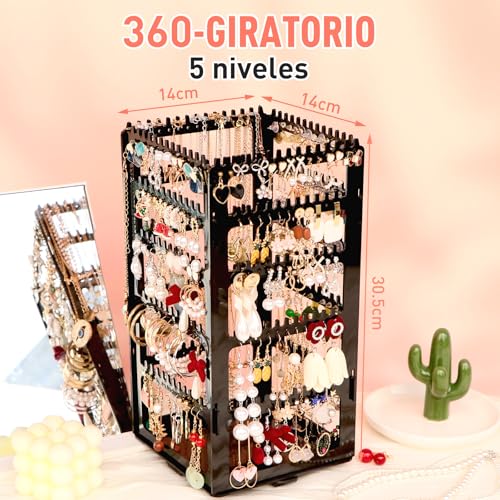 17Dec 360 Rotating Earring Holder Organizer Stand,5 Tiers Acrylic Jewelry Organizers and Storage,Stud Earring Organizers and Storage,212 Holes and 212 Grooves for Earrings Necklaces chain bracelet - color: 5-Tier,Black